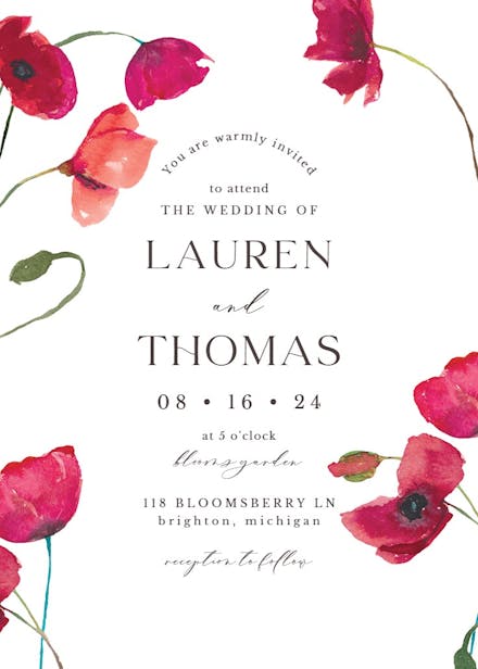 Red poppies - wedding invitation