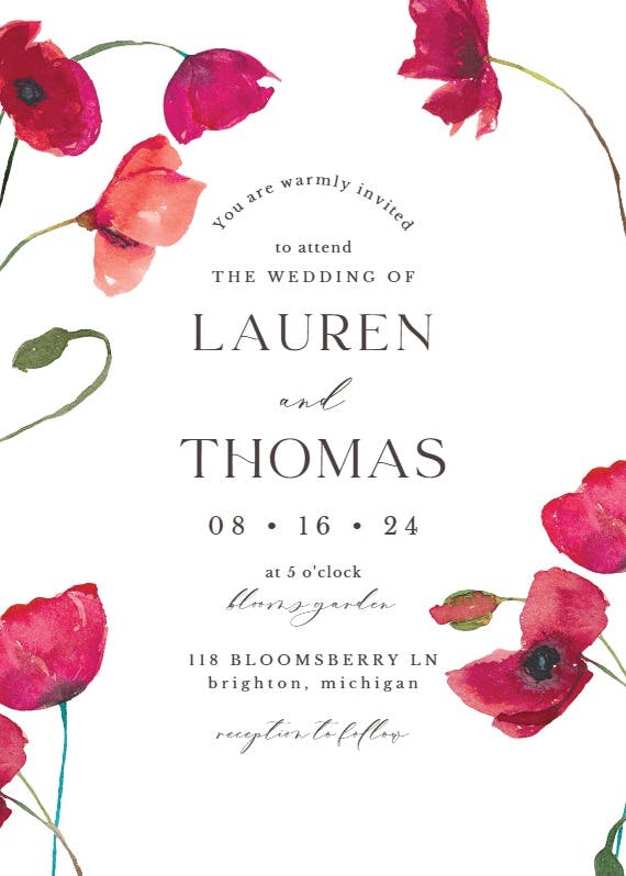 Red poppies - wedding invitation