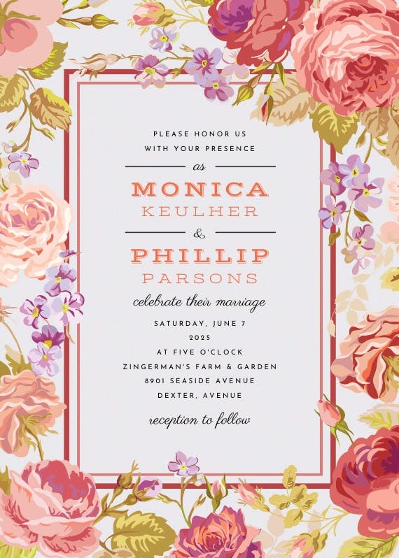 Romantic cabbage roses - wedding invitation