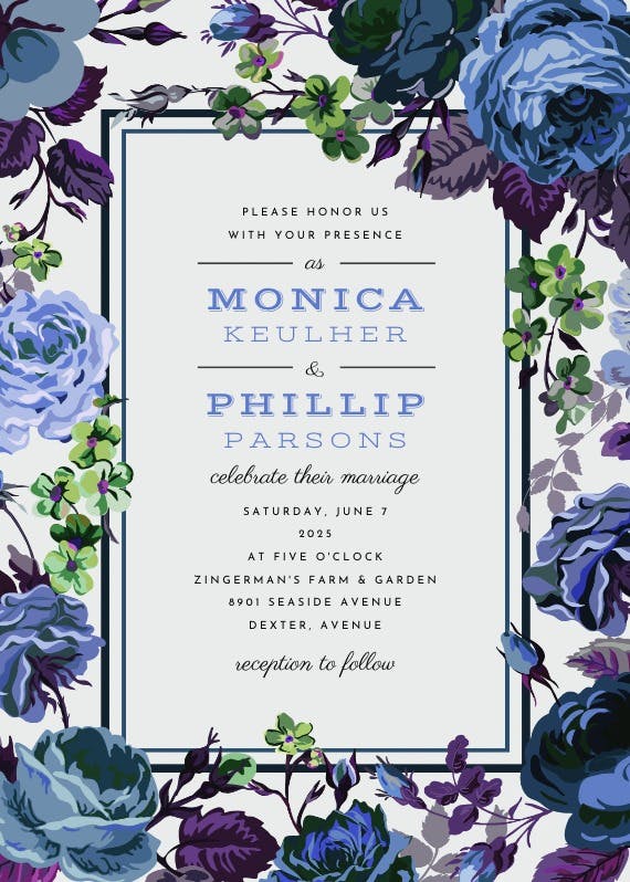 Romantic cabbage roses - wedding invitation