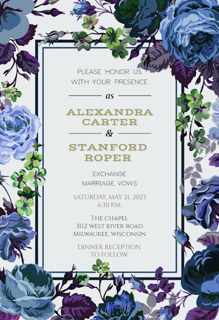 Romantic Cabbage Roses - Wedding Invitation Template (Free) | Greetings ...