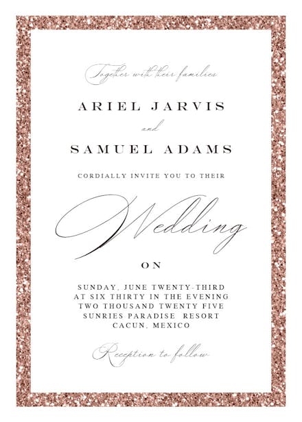 Rose glitter border - wedding invitation