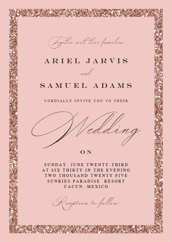 Rose Glitter Border - Wedding Invitation Template (Free) | Greetings Island