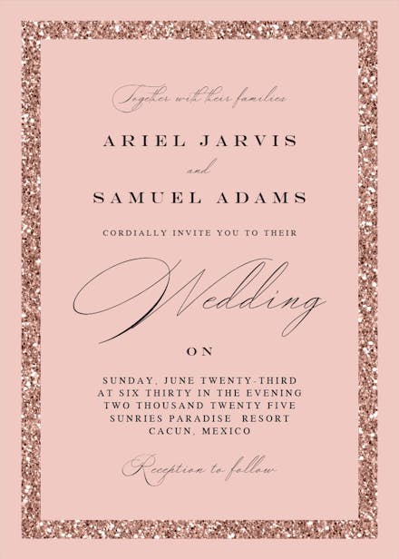 Rose glitter border - wedding invitation