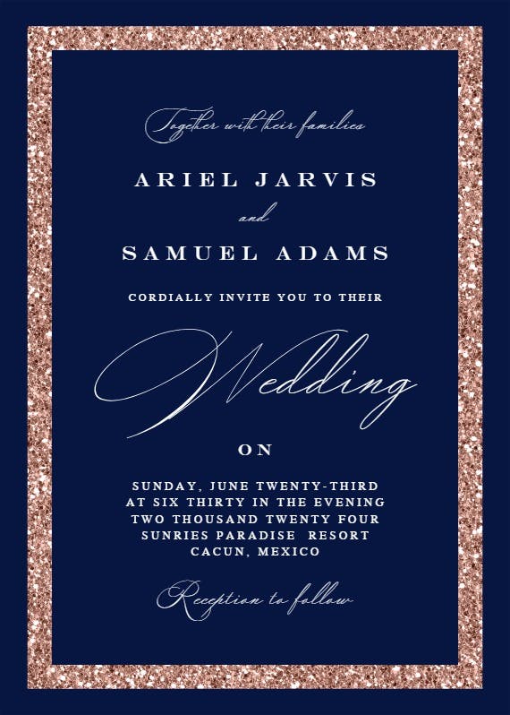 Rose glitter border - wedding invitation
