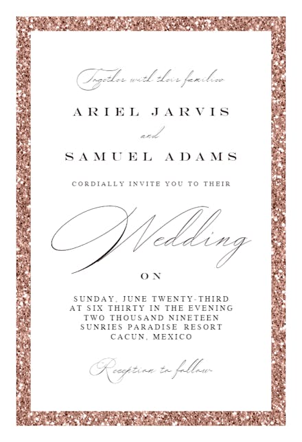 Rose Glitter Border - Wedding Invitation