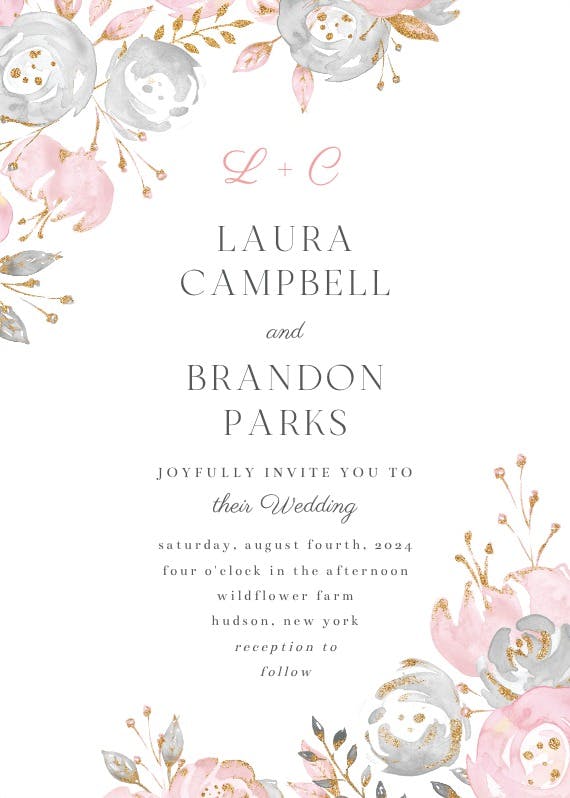 Rose gold alphabet - wedding invitation