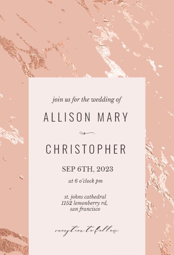 Rose Gold Marble - Wedding Invitation Template (Free) | Greetings Island