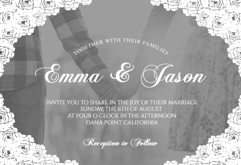 Rose lace corners - wedding invitation