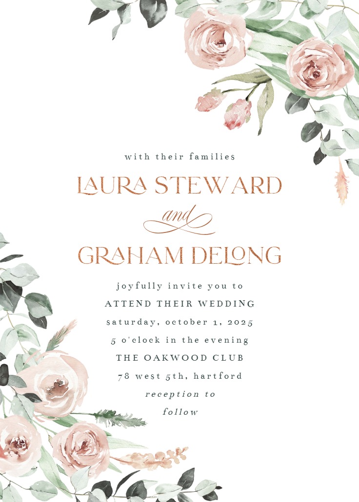 Peach Flowers - Wedding Invitation Template | Greetings Island