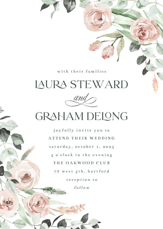 Rosey roses corner - wedding invitation