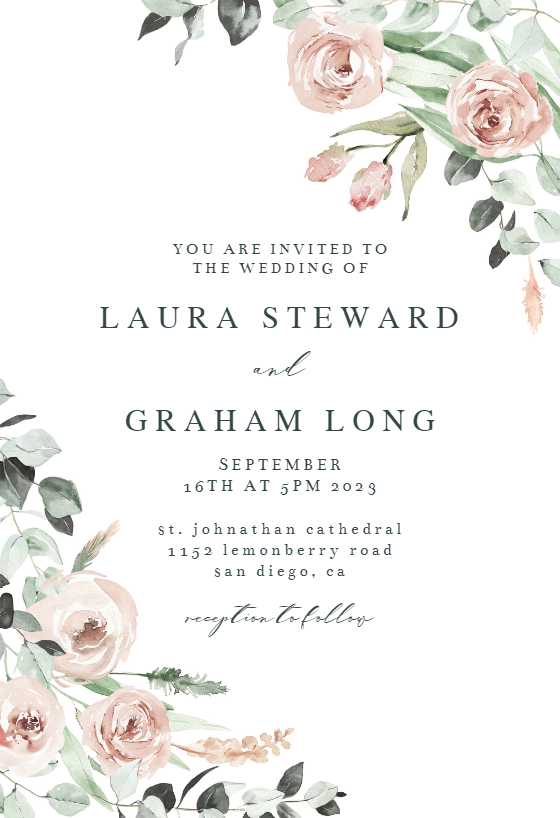 Rosey Roses Corner - Wedding Invitation Template | Greetings Island