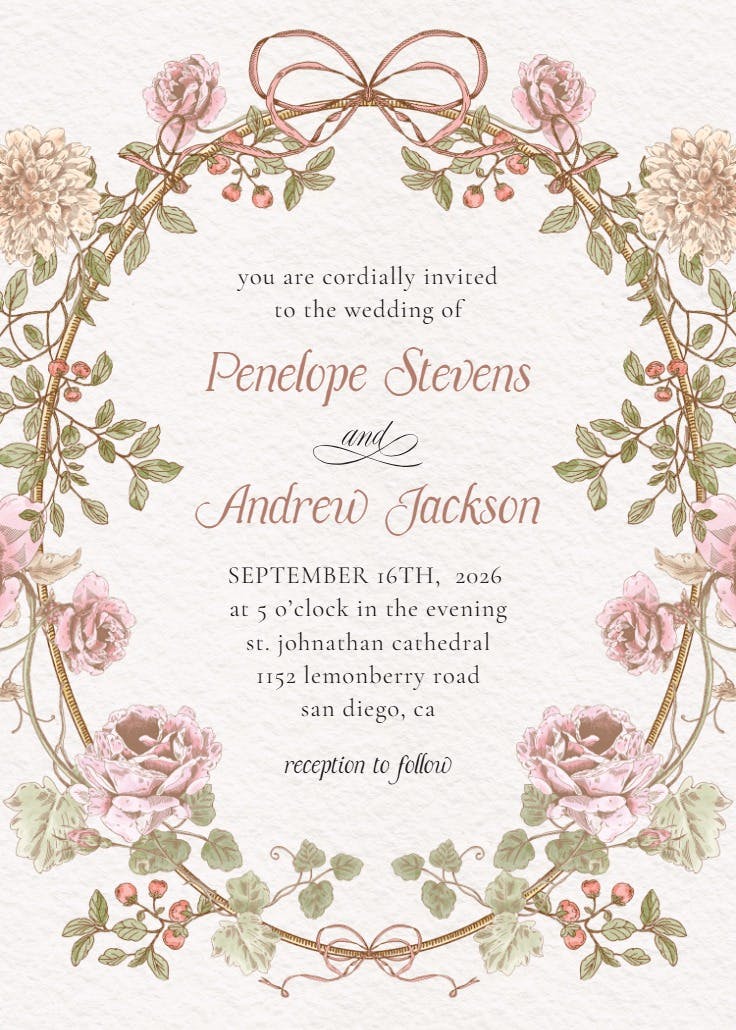 Rosy wreath - invitación de boda