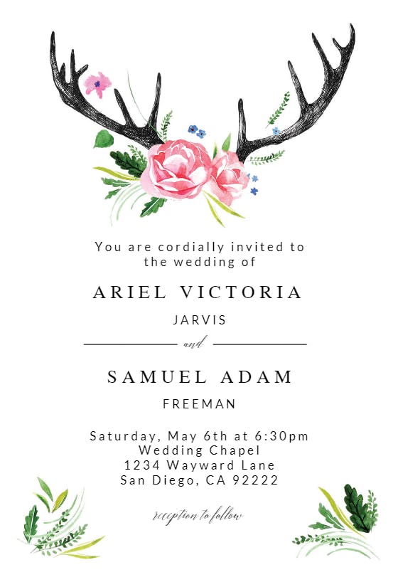 Rustic antlers -  invitación de boda