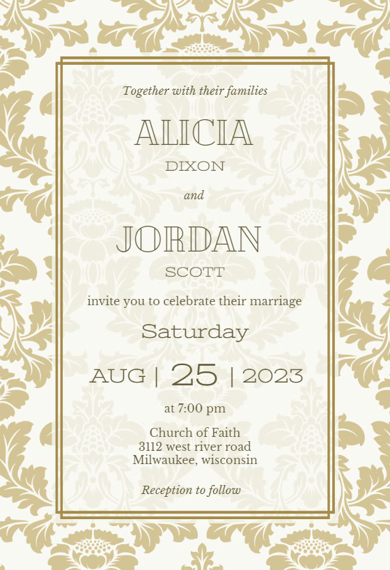 Green Vintage Textile - Wedding Invitation Template (free) 