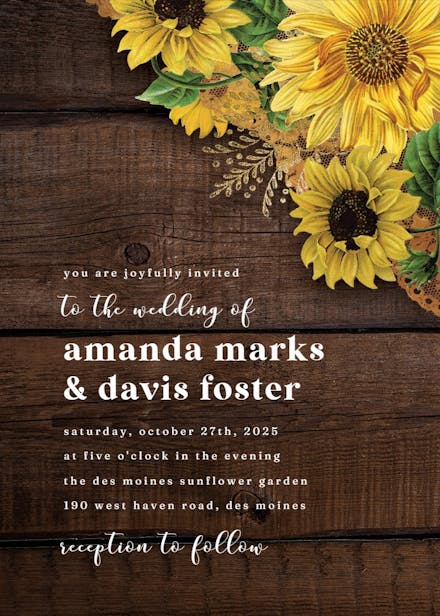 Rustic sunflowers - wedding invitation