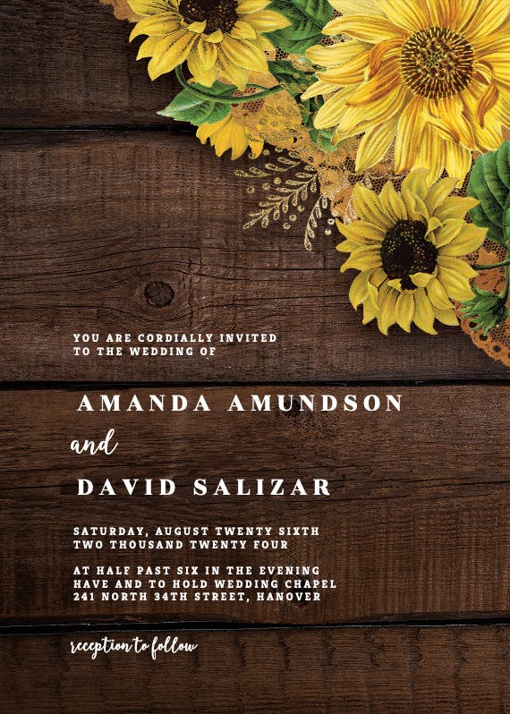 Rustic sunflowers - wedding invitation