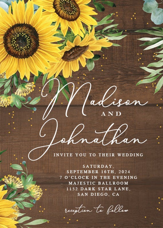 Rustic sunflowers corner - wedding invitation