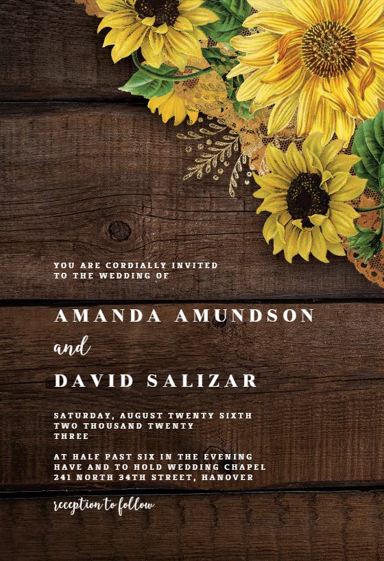 Rustic Sunflowers - Wedding Invitation Template | Greetings Island