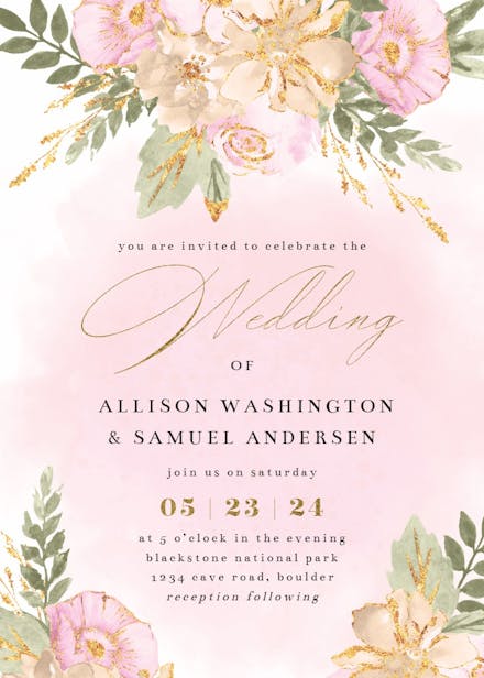 Shabby chic flowers - wedding invitation