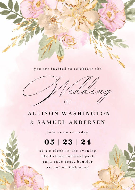Shabby chic flowers - wedding invitation