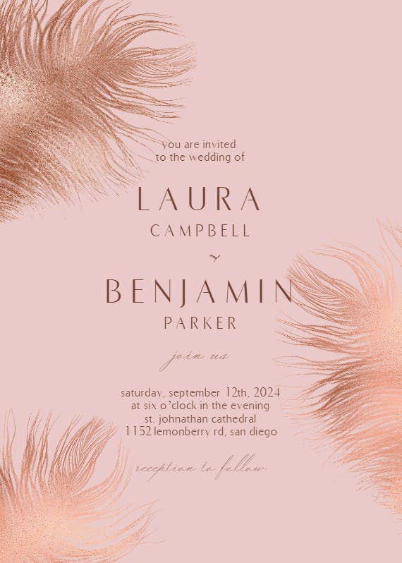 Shimmering feathers - wedding invitation
