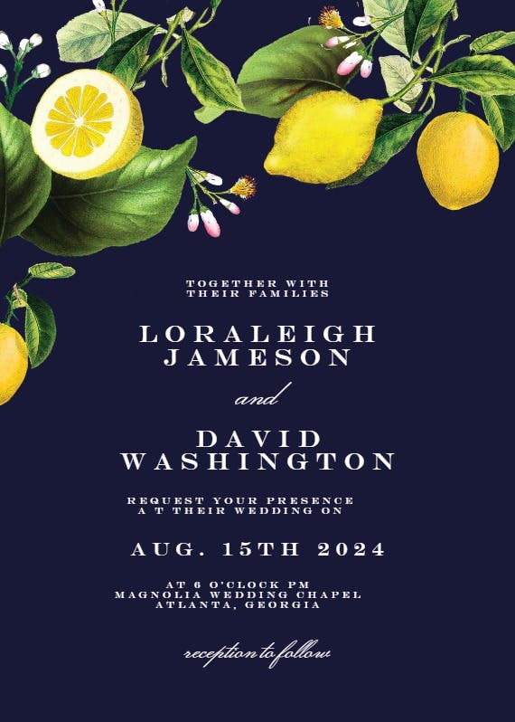 Sicilian lemon tree - wedding invitation