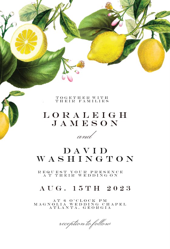 Sicilian Lemon Tree - Wedding Invitation Template (Free) | Greetings Island