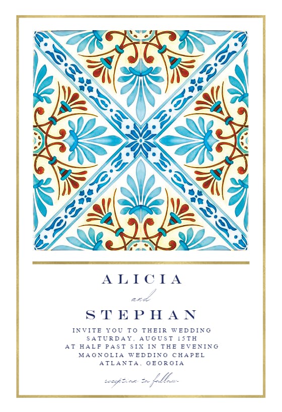 Sicilian tiles - wedding invitation