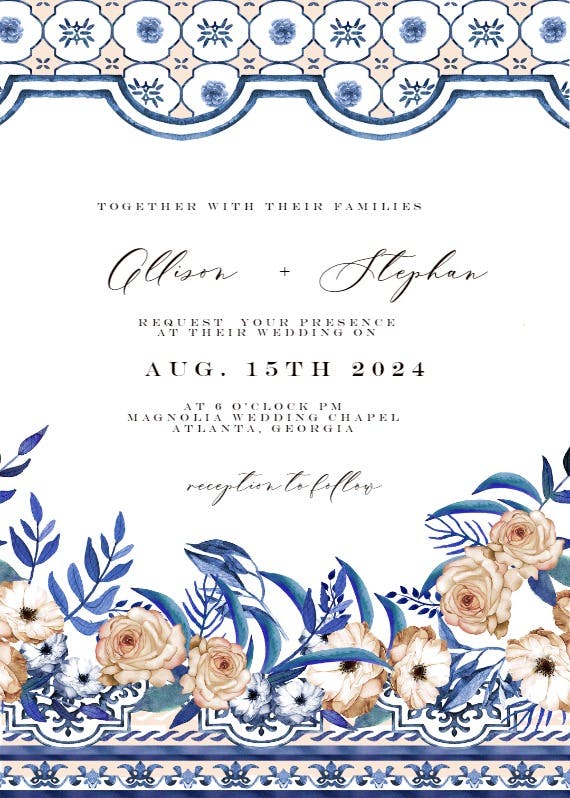 Sicily flowers & tiles - wedding invitation