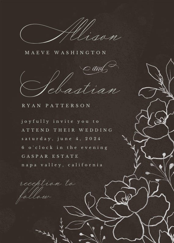 Silver florals - wedding invitation