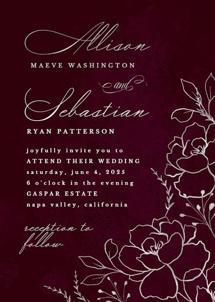 Silver florals - wedding invitation