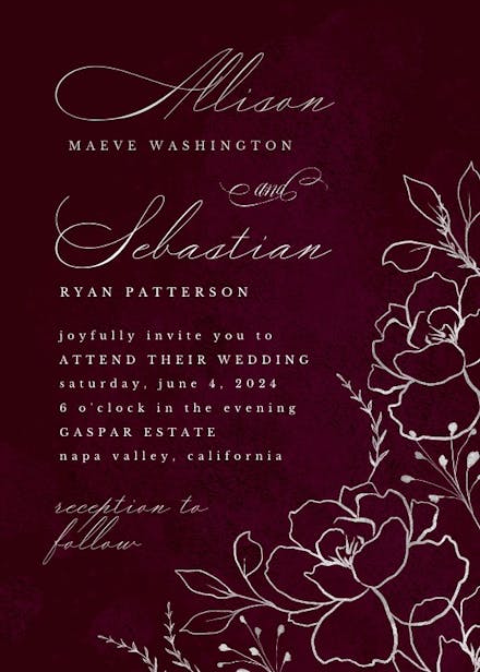 Silver Florals - Wedding Invitation Template (Free) | Greetings Island