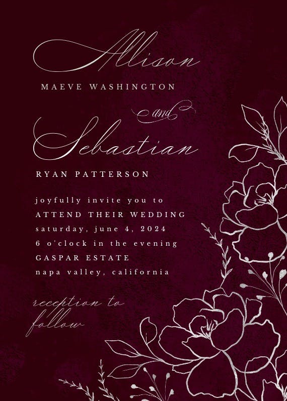 Silver florals - wedding invitation