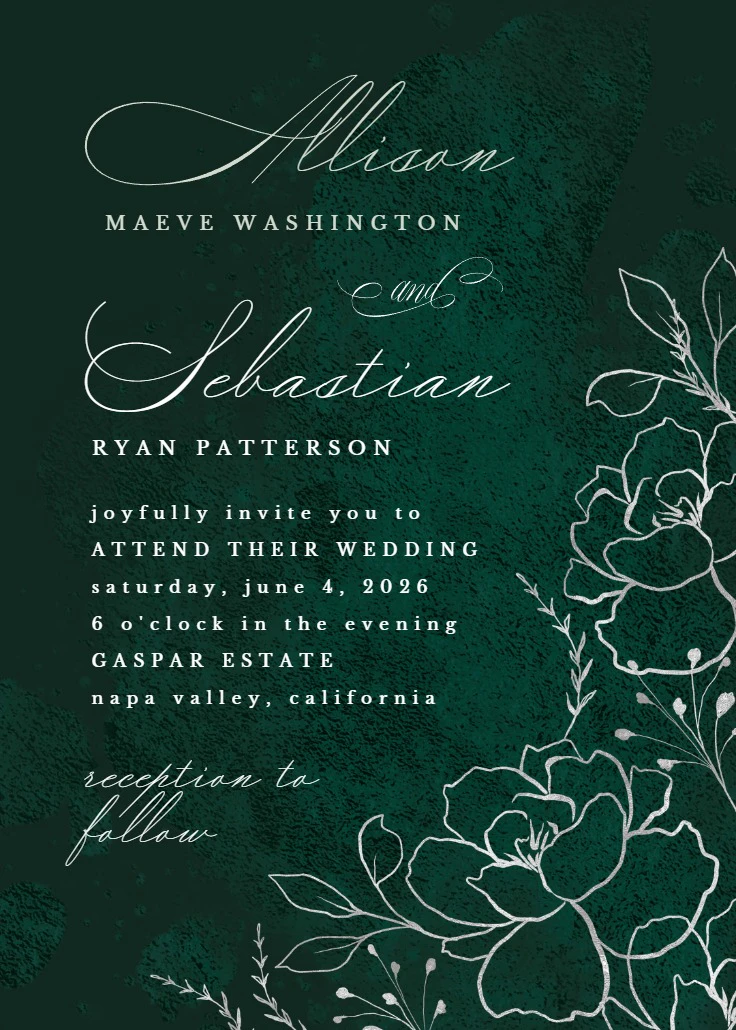 Silver Florals - Wedding Invitation Template (Free) | Greetings Island