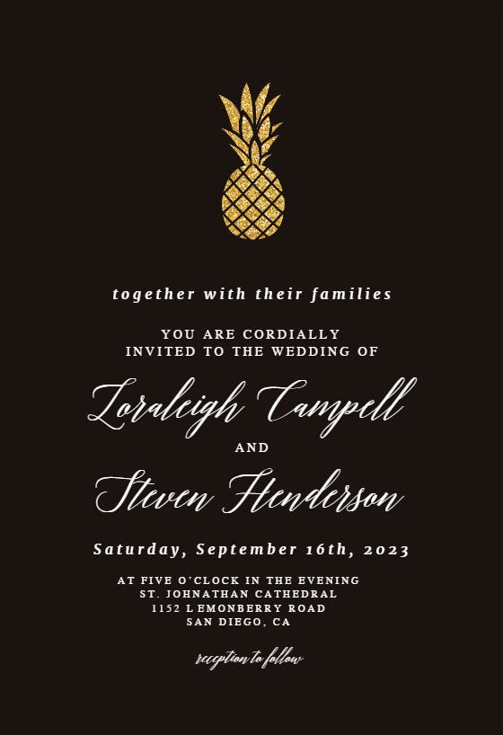 Simple gold pineapple - wedding invitation
