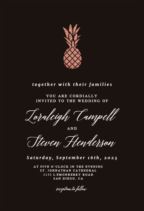 Simple gold pineapple - wedding invitation