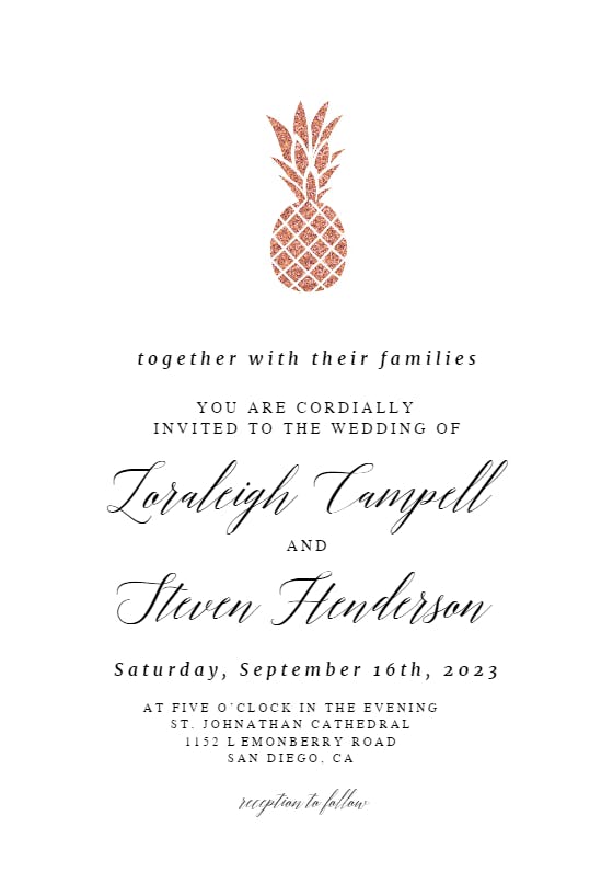 Simple gold pineapple -  invitación de boda