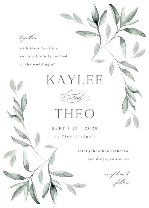 Simple ivy and sage -  invitación de boda