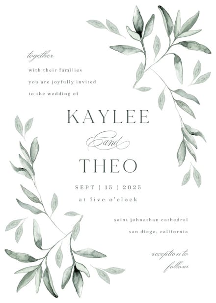 Simple ivy and sage - wedding invitation