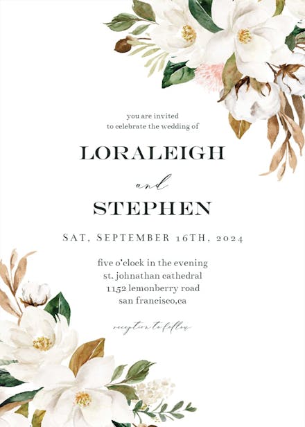 Simple magnolia - wedding invitation