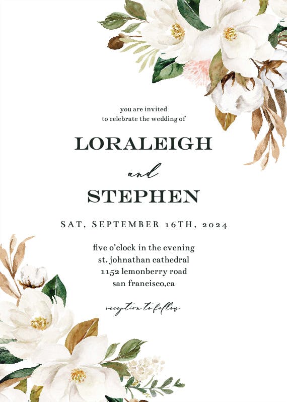 Simple magnolia - wedding invitation