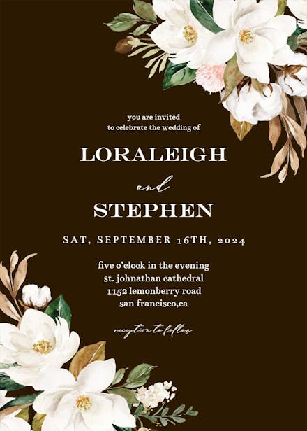 Simple magnolia - wedding invitation