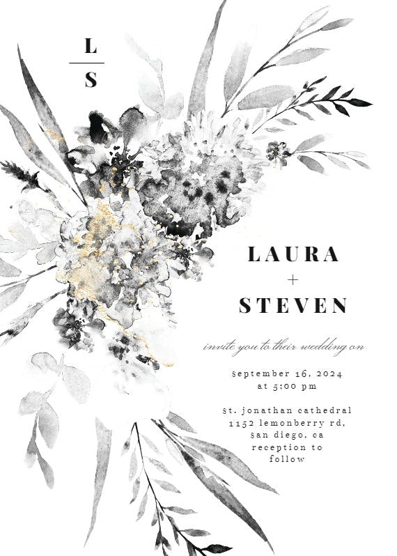Smokey flowers monogram - wedding invitation