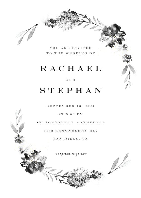 Smokey flowers wreath - wedding invitation
