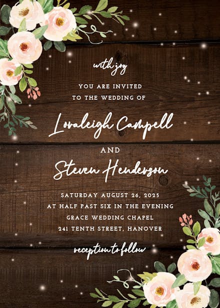 Sparkling rustic floral - wedding invitation