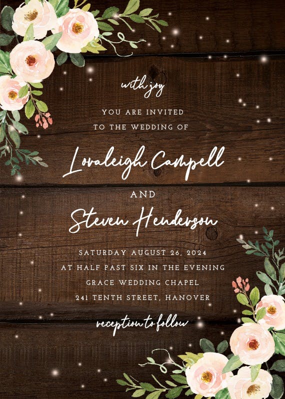 Sparkling rustic floral - invitation