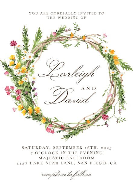 Spring flowers wreath - wedding invitation