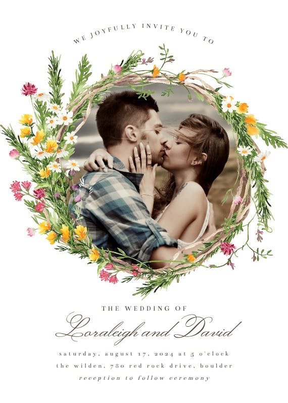 Spring flowers wreath photo - wedding invitation
