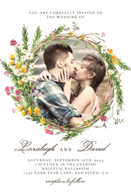 Spring Flowers Wreath Photo - Wedding Invitation